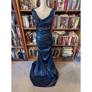 NWOT Jovani Women’s Size 4 Blue Sleeveless Cinderella Ruched Maxi Dress Gown